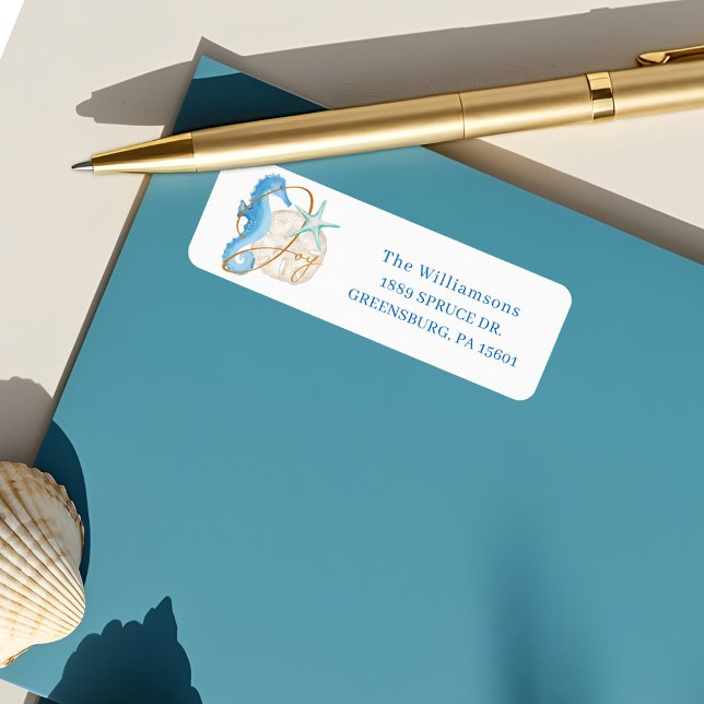 Joy Watercolor Ocean Beach Seepferd & Seashells (Joy Watercolor Ocean Beach Seahorse & Seashells Label)