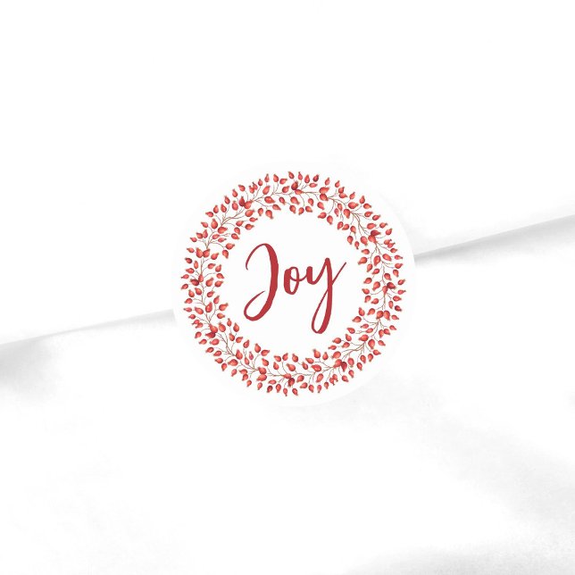 Joy Watercolor Rosehips Wreath. Weihnachten Runder Aufkleber (Von Creator hochgeladen)