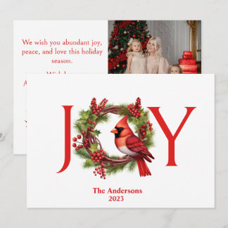 Joy Watercolor Wreath mit Red Kardinal | 1 FOTO Feiertagskarte