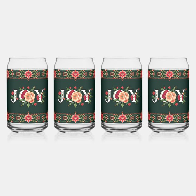 JOY Weihnachts-Blumenrand Dosenglas (Vorderseite)
