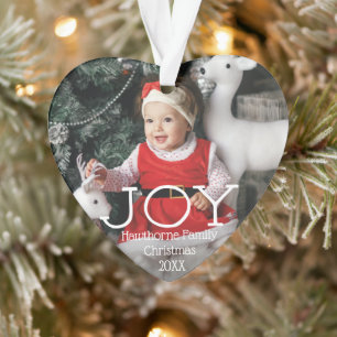 "JOY" Weihnachts-eleganter Luxus Custom Foto + Tex Ornament