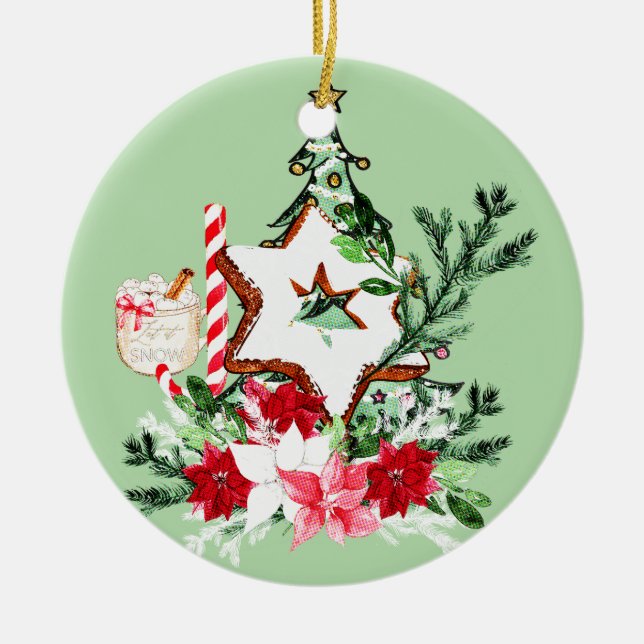 JOY Weihnachtsbaum Blumen Zuckerhut Keramik Ornament (Vorne)