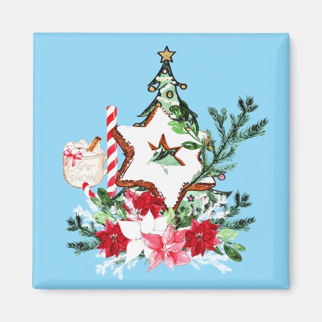 JOY Weihnachtsbaum Blumen Zuckerstange Magnet (Vorne)