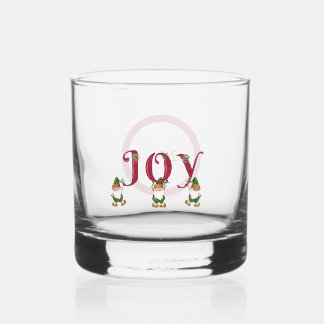 JOY Weihnachtselfen halten Briefe Whiskyglas