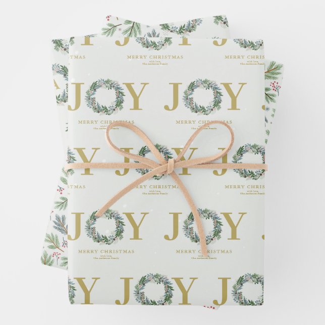 "Joy" Weihnachtsfeier Geschenkpapier Set (Beispiel)