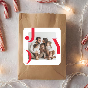 JOY Weihnachtsfoto Moderne Feiertagsfamilie Quadratischer Aufkleber