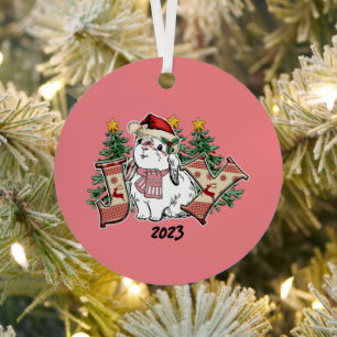 Joy White Rabbit Christmas Ornament Aus Metall