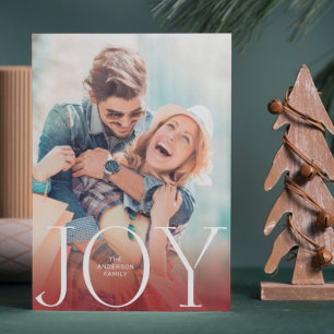 JOY White Red Overlay Foto Modern Holiday Card Feiertagskarte