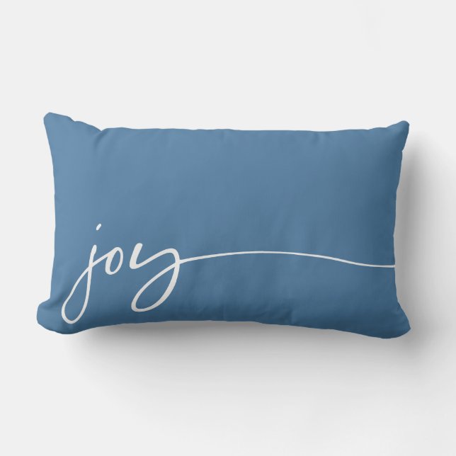 Joy Winter Blue Elegant Calligraphy Script Lendenkissen (Vorderseite)