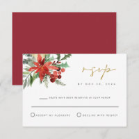 JOY Winter Christmas Red Floral Wedding RSVP Card