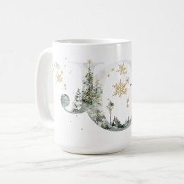 Joy Winter Forest Lettering Gold Snowflakes Kaffeetasse