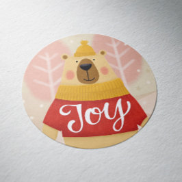Joy Woodland Winter Bear | Niedlicher Weihnachtsfe Runder Aufkleber