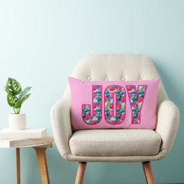 JOY Word Art in Fuchsia Pink und Aquamarin Green Lendenkissen