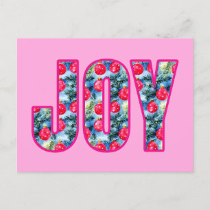 JOY Word Art in Fuchsia Pink und Aquamarin Green Postkarte