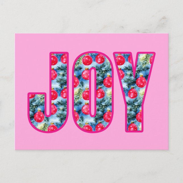 JOY Word Art in Fuchsia Pink und Aquamarin Green Postkarte (Vorderseite)