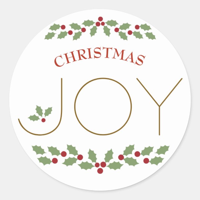 Joy Word Weihnachten Holly Festive Simple Modern Runder Aufkleber (Vorderseite)