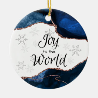 Joy World Elegant Blue Gold Glitzer Geode Keramik Ornament