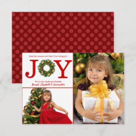 Joy Wreath 2 Fotos Red Dots - 3x5 Weihnachtskarte Einladung
