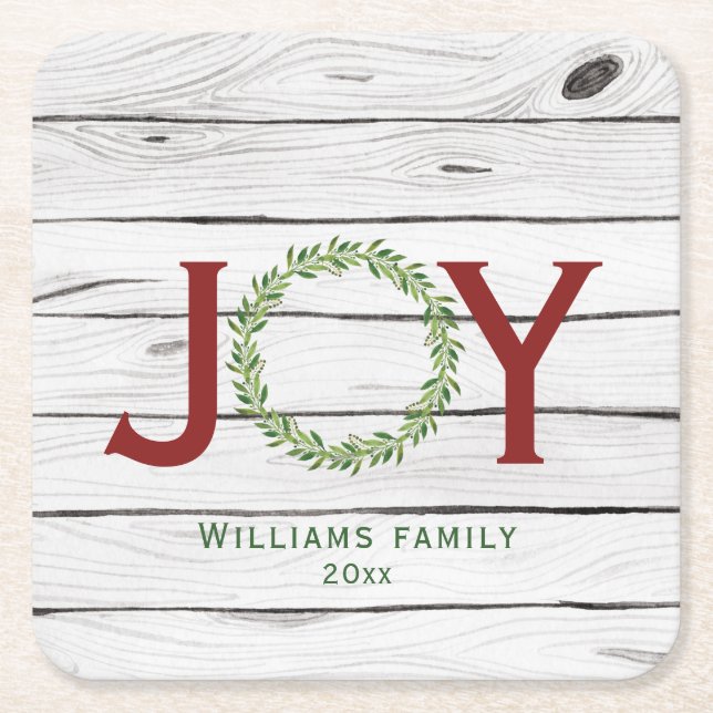 Joy Wreath Family Christmas Rechteckiger Pappuntersetzer (Vorderseite)