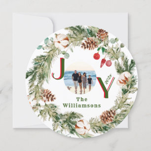 JOY Wreath Green Red Letters Foto Weihnachten