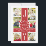 Joy Wreath Monogram Christmas Collage Foto Card Feiertagskarte<br><div class="desc">Hübsche und elegante "JOY" Weihnachtskollektion Design in Rot und Weiß mit Platz für 6 Fotos und das Jahr im Kranz enthalten. Kontaktieren Sie uns, wenn Sie dieses Design für Ihre spezifische Anzahl von Fotos modifiziert haben möchten oder wenn Sie dieses Design für ein bestimmtes Produkt benötigen, um ein passendes Objekt...</div>