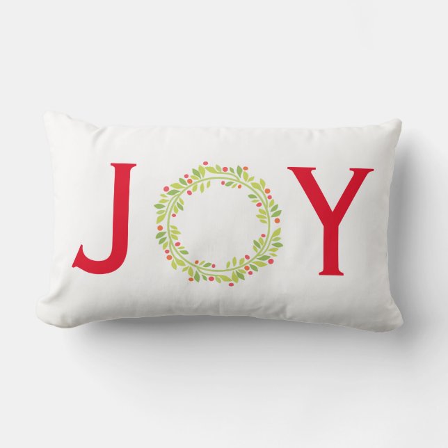 JOY Wreath Reversible Red and Green Christmas Lendenkissen (Vorderseite)