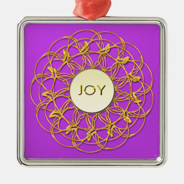 JOY Writed in Lace Geometric Gold Design Ornament Aus Metall (Vorne)