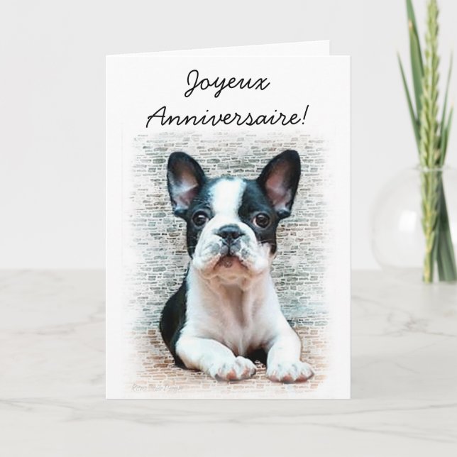 Joyeux Anniversaire French Bulldog Grußkarte Karte (Vorderseite)