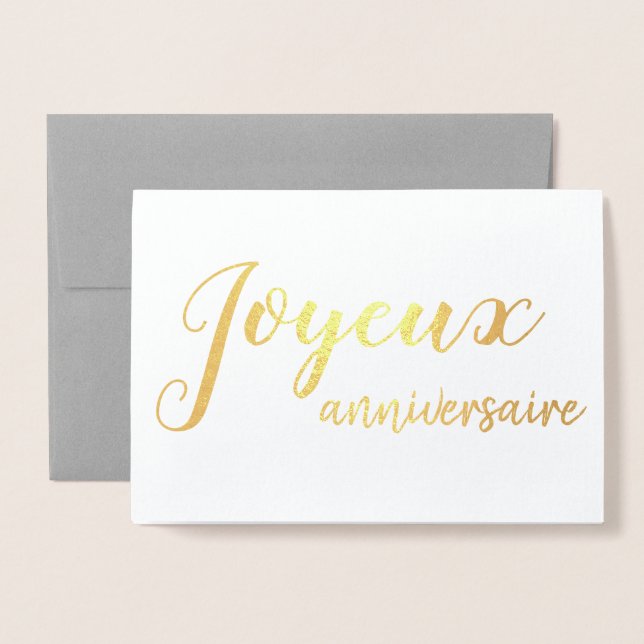 Joyeux Anniversaire French Happy Birthday Script Folienkarte (Vorderseite mit Umschlag)