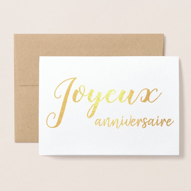 Joyeux Anniversaire French Happy Birthday Script Folienkarte (Vorderseite mit Umschlag)