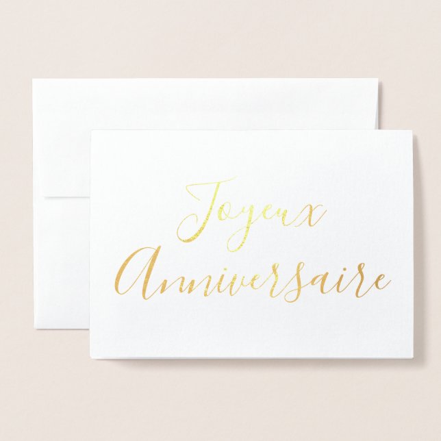 Joyeux Anniversaire Kalligraphie Gold Foil Card Folienkarte (Vorderseite mit Umschlag)