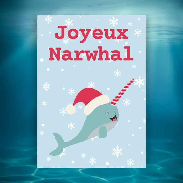 Joyeux Narwhal pun Merry Christmas Feiertagspostkarte (Von Creator hochgeladen)