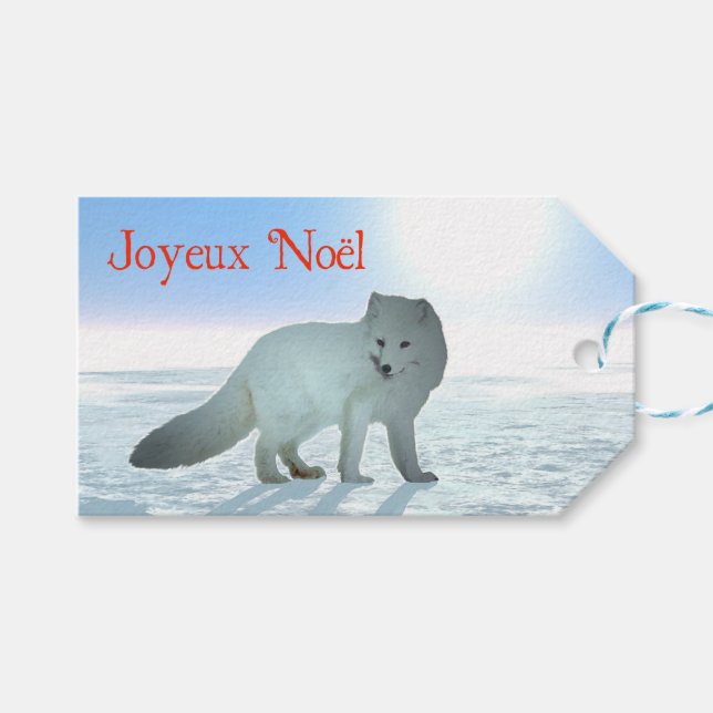 Joyeux Noё l - Arctic Fox Geschenkanhänger (Vorderseite (Horizontal))