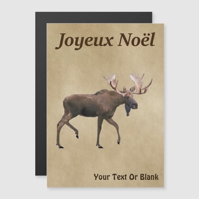 Joyeux Noё l - Bull Moose on Old Paper Magnetkarte (Vorne/Hinten)