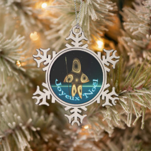 Joyeux Noё l - Fraktal Inuit Hunter Schneeflocken Zinn-Ornament