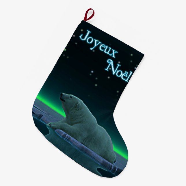 Joyeux Noё l - Ice Edge Polar Bear Großer Weihnachtsstrumpf (Vorderansicht (hängend))