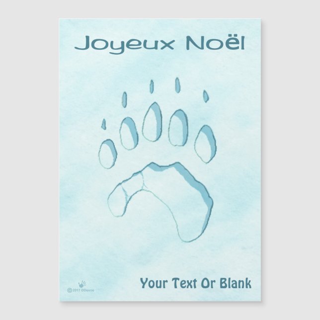 Joyeux Noё l - Polar Bear Paw Print Magnetkarte (Vorderseite)