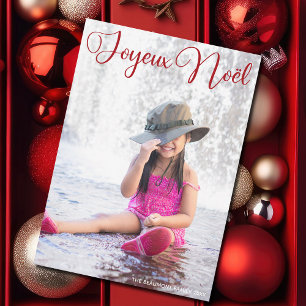 Joyeux Noël Chic Red Script Französisch Familie Fo Feiertagskarte