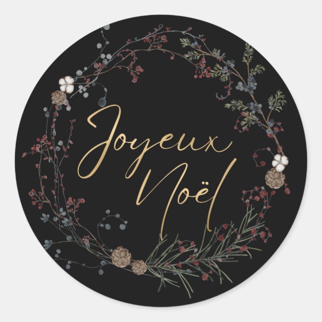 Joyeux Noel Christmas Classic Round Sticker (Vorderseite)