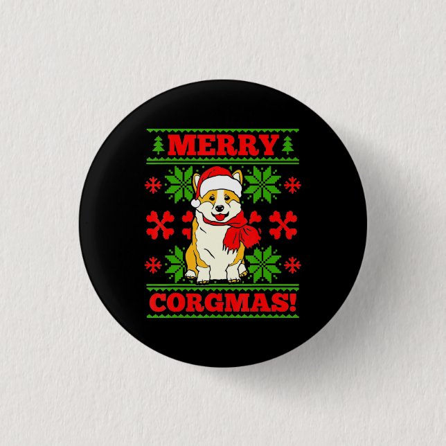 Joyeux Noël Corgmas Corgi Dog Button (Vorderseite)