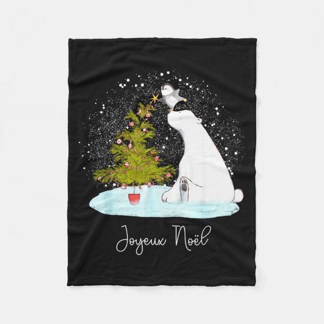Joyeux Noël - Cute Lar Bear Penguin Christmas  Fleecedecke (Vorderseite)