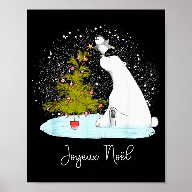 Joyeux Noël - Cute Lar Bear Penguin Christmas  Poster (Vorne)
