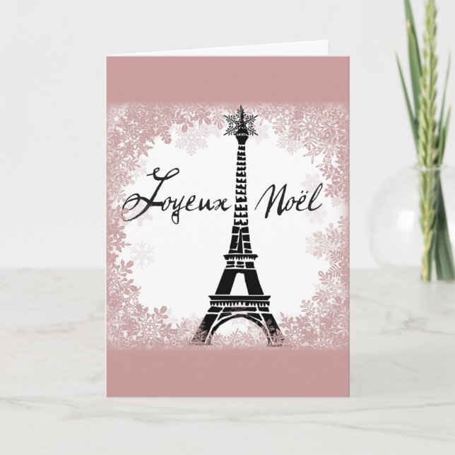 Joyeux Noël Eiffel Tower Paris Weihnachtsdruck Feiertagskarte (Vorderseite)