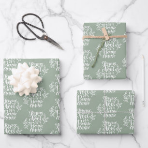 Joyeux Noël et Bonne Année Sage Green Christmas Geschenkpapier Set