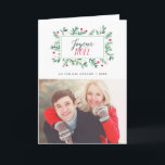 Joyeux Noël Feuillage Peint | Carte de Noël Feiertagskarte<br><div class="desc">Carte de Noël moderne Foto. Es gibt eine Speisekarte mit einem Fleurs-Peintes und einem Foto,  der mit Textilien und anderen Zutaten gefüllt ist.</div>