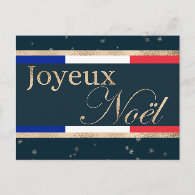Joyeux Noël Französische Flagge auf blaue Weihnach Postkarte (Vorderseite)