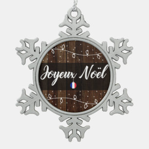 Joyeux Noël französische frohe Weihnachten, Schneeflocken Zinn-Ornament