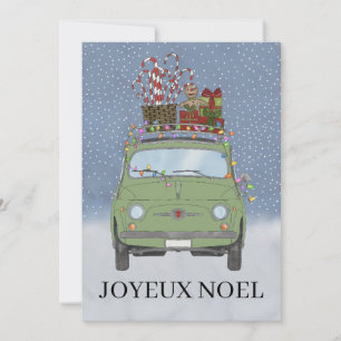 Joyeux noël French Christmas Green Fiat 500 Feiertagskarte