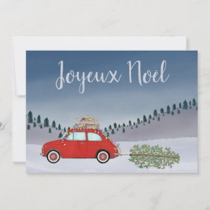 Joyeux noël French Christmas Red Fiat 500 Feiertagskarte