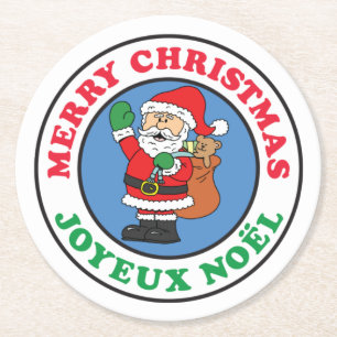 Joyeux Noel French Christmas Santa Runder Pappuntersetzer